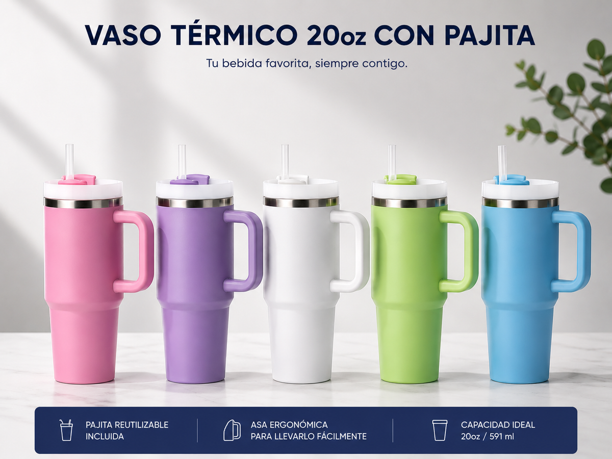 Vaso Térmico 20 oz con Pajita